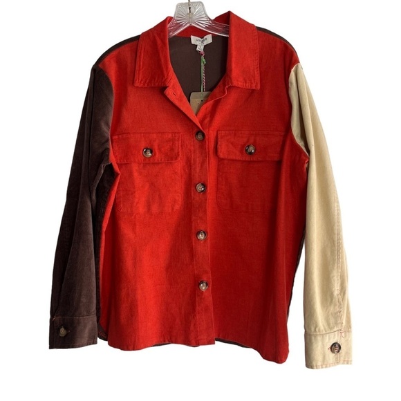 Umgee Tops - UMGEE NWT Colorblock Corduroy L/S Button Down Shirt Size Small